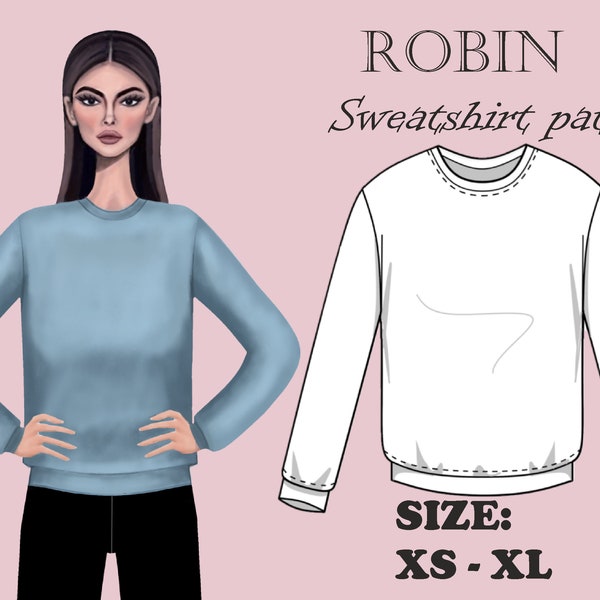 ROBIN Women easy sweatshirt PDF Oversized Women Tee Sewing Pattern Instant download Oversized sweatshirt