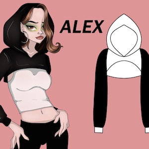 Patrón de costura DIY - Top corto ALEX - Descarga instantánea. Top corto extragrande con mangas, tamaño A4, tamaño carta, moderno.