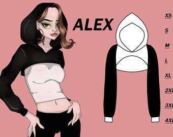 Sewing Pattern DIY - ALEX super crop top -  Instant download. Oversized  A4 US letter super crop top sleeves trendy top with sleeves