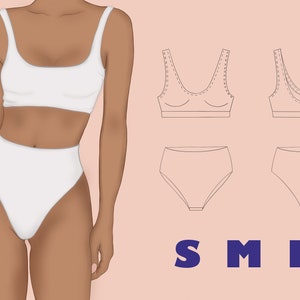 Mira  swimsuit pattern pdf Classic Swimsuit PDF Sewing Pattern  Bikini Top High briefs S M L Fashion swimsuit Easy to sew