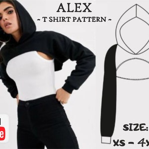 Sewing Pattern DIY - ALEX super crop top -  Instant download. Oversized A0, A4 US letter super crop top sleeves trendy top with sleeves