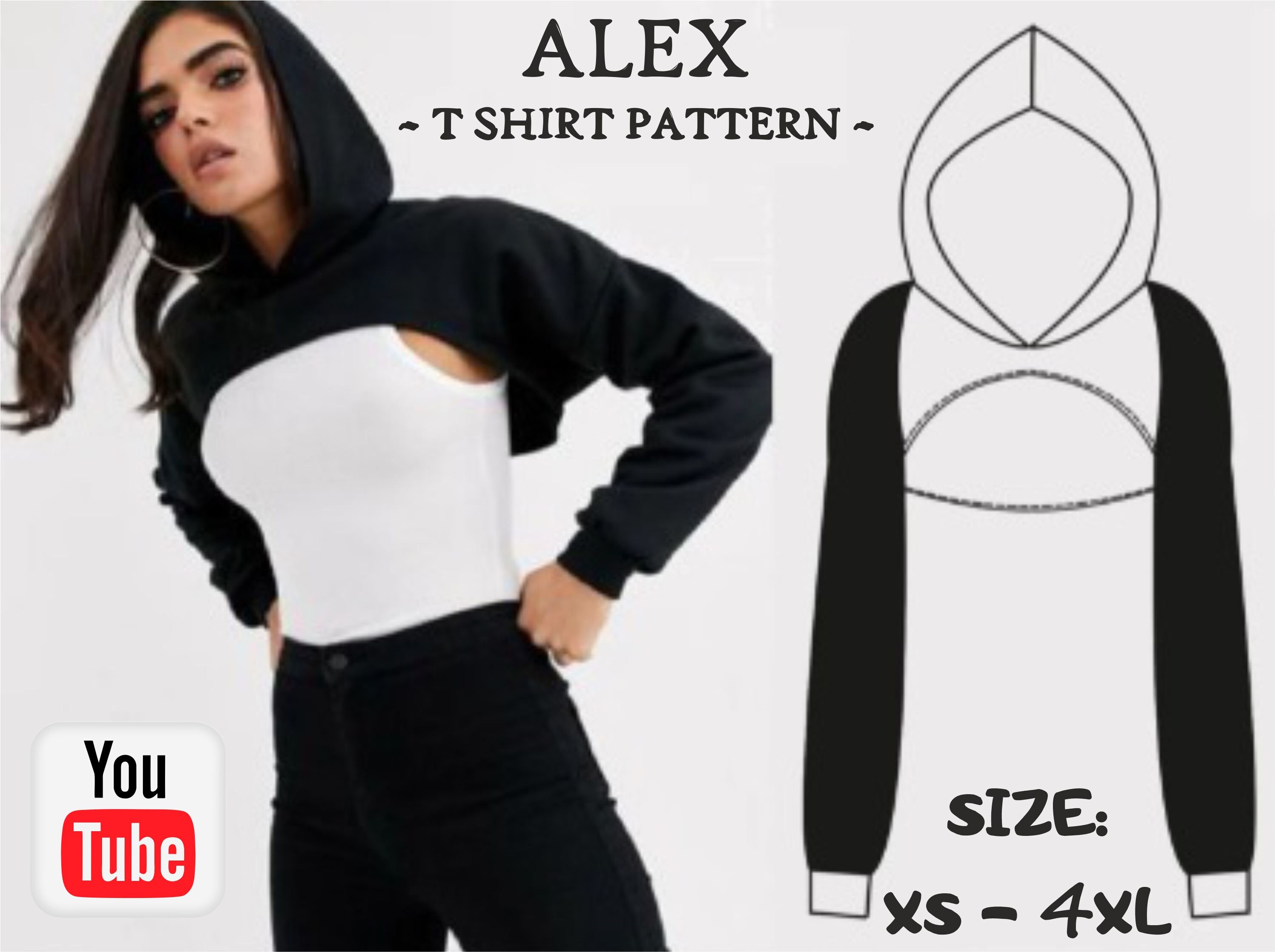 Sewing Pattern DIY ALEX Super Crop Top Instant Download. Oversized