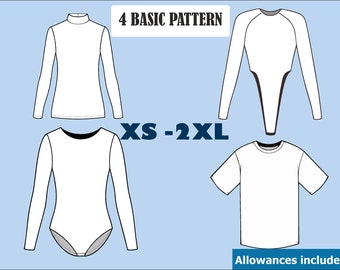 Women's Basic Block Pattern PDF Sewing Patterns T shirt Leotard pattern pdf, Bodysuit Turtleneck XS-2XL