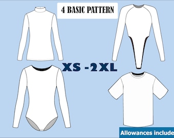 Women's Basic Block Pattern PDF Sewing Patterns T shirt Leotard pattern pdf, Bodysuit Turtleneck XS-2XL