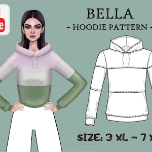 Patrón de costura en PDF para sudadera con capucha de gran tamaño 3XL-7XL Patrón de costura para sudadera con capucha Descarga instantánea