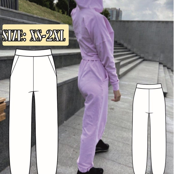 Maria,  High Waist Sweatpants PDF Sewing Pattern, Track Pants, Sizes S-3XL,Womens Pants, Jogger Pant,  Womens Jogger,  Instant Download