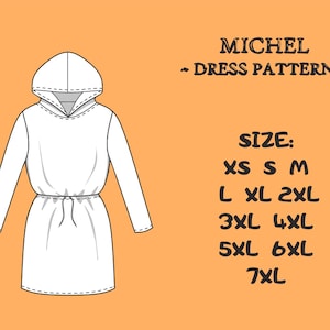 Michel Hood - dress PATTERN Women Long Hoodie Dress Sewing Pattern Digital Pattern PDF XS - 2XL Instant Download