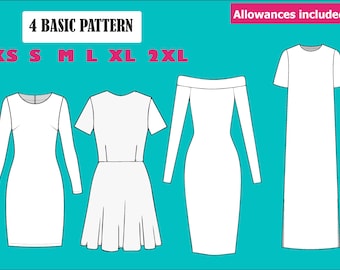Basiс pattern sewing patterns for women PDF sewing patterns for women Dress pattern pdf  sewing pattern Instant Download