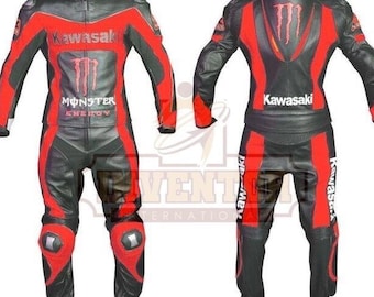 Kawasaki Motorbike Premium Quality Leather suit- CE Approved motorbike Riding suit with Protective Armours