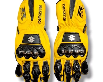 Suzuki GSX Motorbike Leather gloves Top high Quality