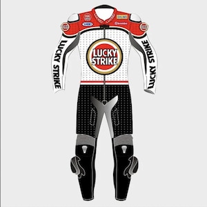 Customised Lucky Strike Leather Suit Top Quality - CE Approved Motorbike Riding suit With Protective Armours