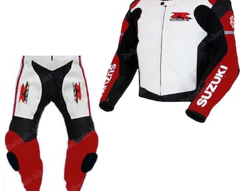Suzuki GSX 2 piece Motorbike Leather Suit - CE approved suit with Protective armours