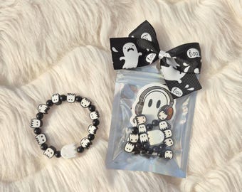 Kids Halloween Bracelet DIY Kit, Ghost Bead Jewelry Craft