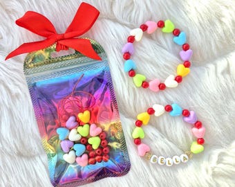 DIY Valentines Heart Bracelet Kit: Kids Rainbow Jewelry Craft
