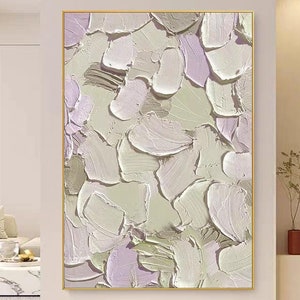 Abstract Colorful Petal Painting, Light Green Lilac Acrylic Art, Handmade Texture Canvas Art, Living Room Wall Decor, Original Oil Painting