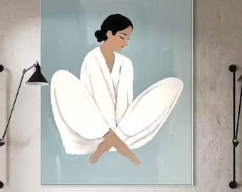 Minimalist Woman Art Print, Modern Female Illustration, Neutral Wall Art for Bedroom, Contemporary Figurative Painting