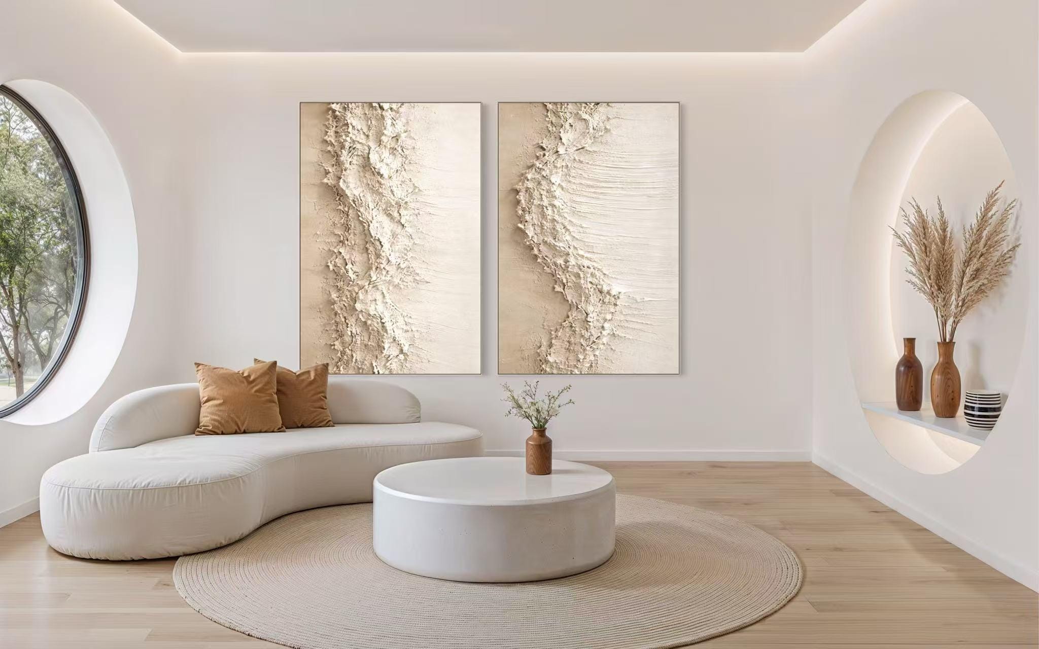 Beige Textured Wall Art Set of 2, Neutral Abstract Diptych Painting ...