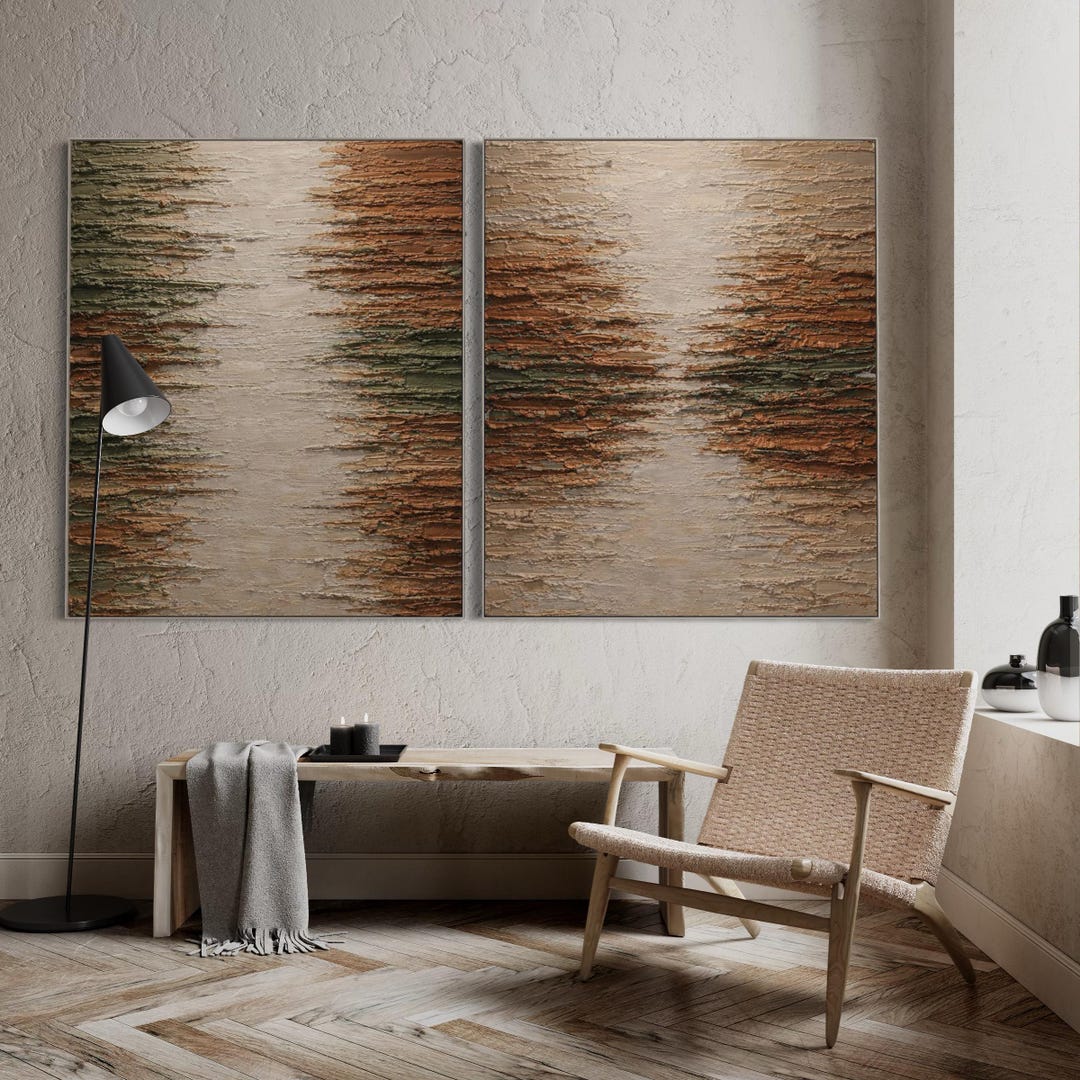 Earth Tone Abstract Painting Set of 2, Textured Neutral Wall Art ...