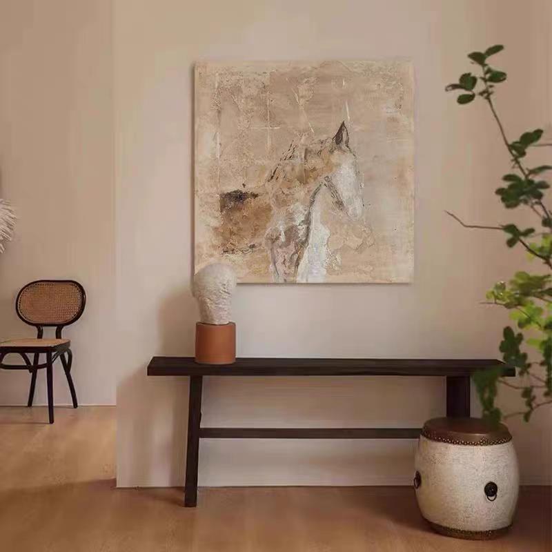 Neutral Abstract Horse Painting, Wabi Sabi Wall Art, Beige Textured ...