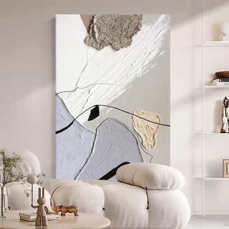 Line Color Block Art on Canvas White Blue Purple Acrylic Oil Art ...