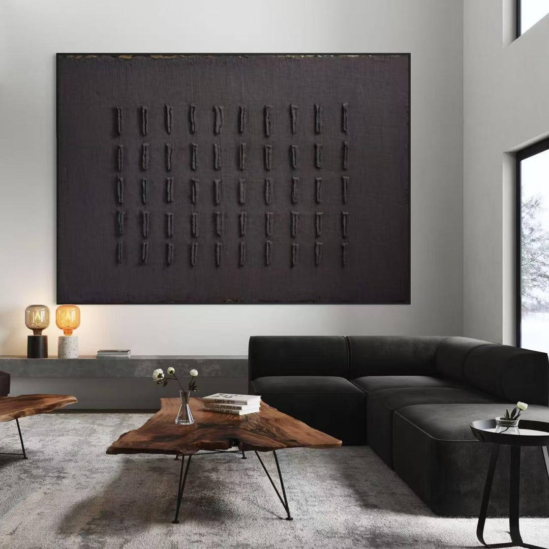 D Wabi Sabi Black Textured Wall Art, 3D Textured Abstract Oil Painting ...