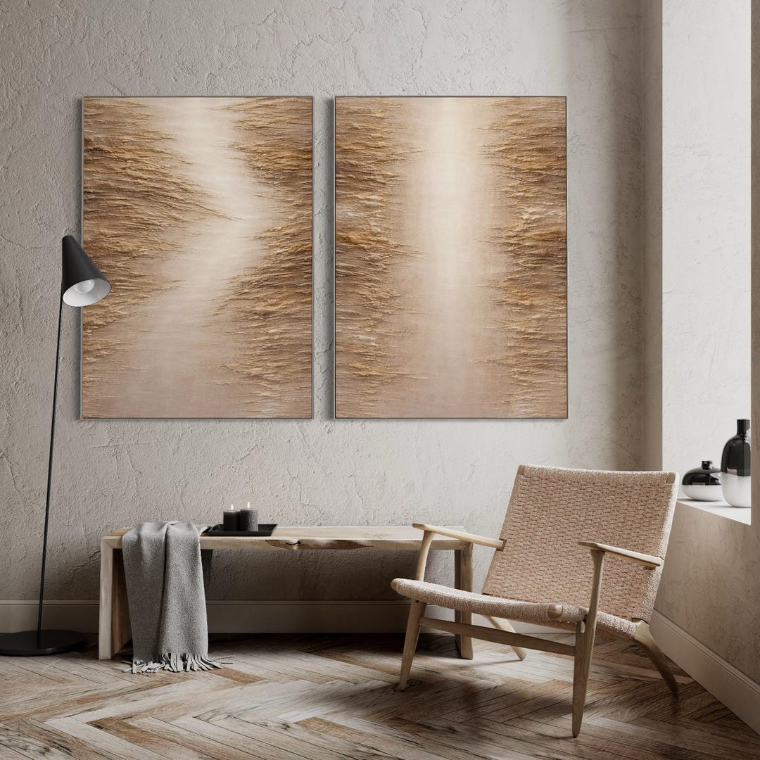 Neutral Beige Abstract Painting Set of 2, Minimalist Textured Wall Art ...