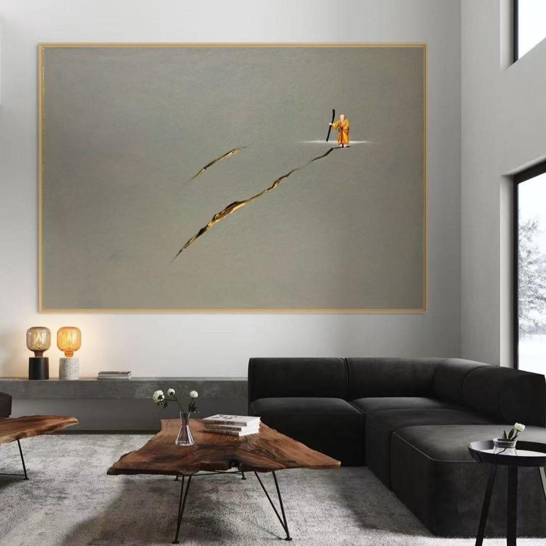 D Abstract Monk Wall Painting, Olive Green Background Bonze Canvas Art ...