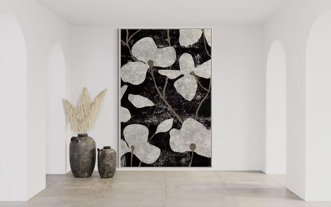 Black White Abstract Flower Canvas Art, Minimalist Wall Art Decor ...