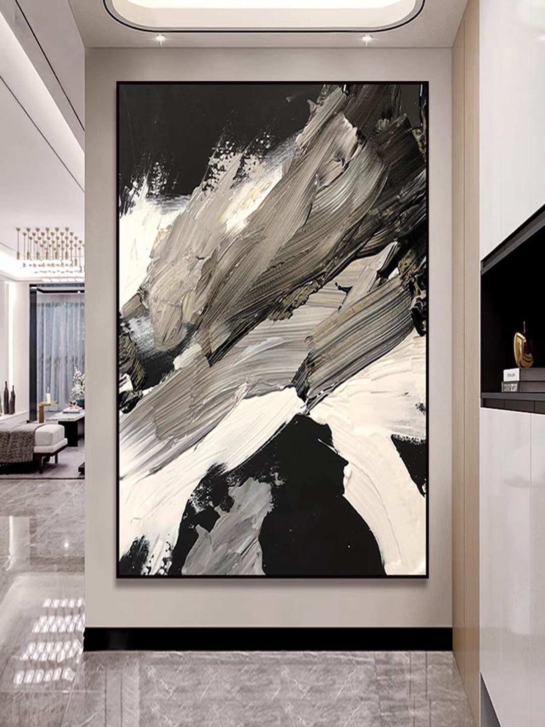 Extra Large Wall Decor, Abstract Black White 3D Textured Painting ...