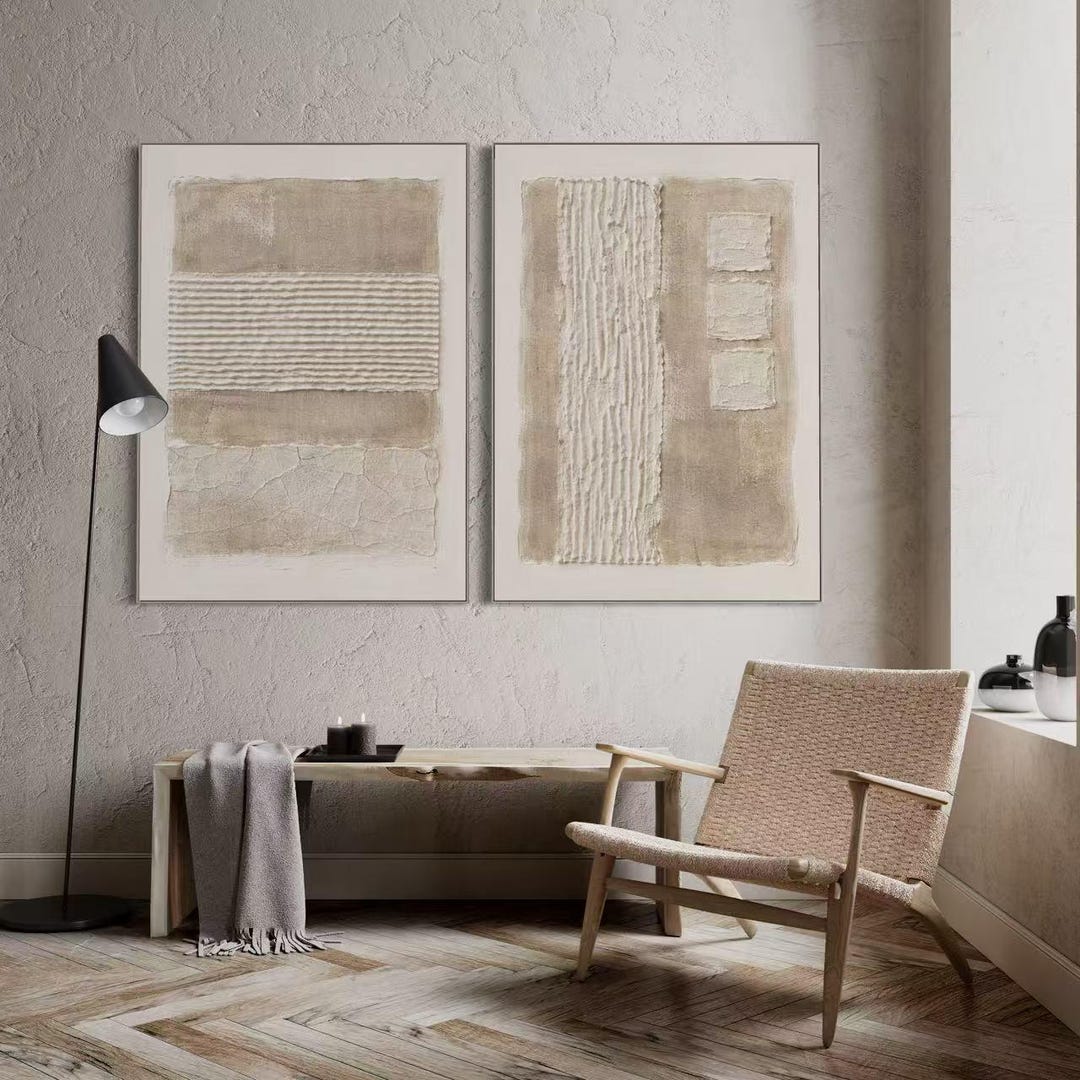 Minimalist Beige Textured Wall Art Set, Neutral Abstract Painting ...
