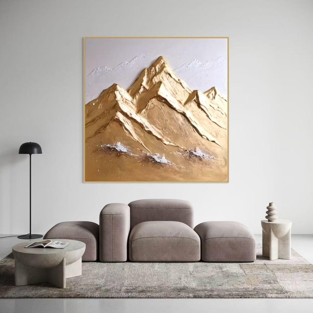Abstract Gold Mountain Wall Art, Modern Textured Acrylic Painting ...