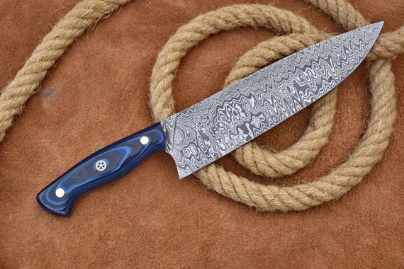 10 pieces of Damascus steel Handmade Kitchen Knife Set Blue Micarta Wood