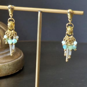 Dangling earrings - Lola - gold-plated steel earrings, pearls and charms