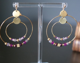 Creole earrings - Gold plated - large model - Anouk magenta