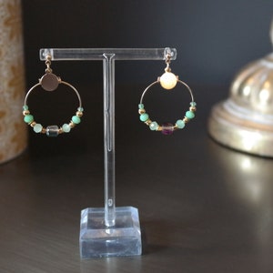 Creole earrings - Pearls and Gold plated - Roxanne water green