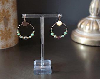 Creole earrings - Pearls and Gold plated - Roxanne water green