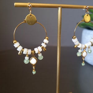 Creole earrings - Clémence water green - Stainless steel and gold plated