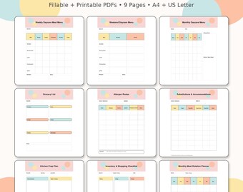 Daycare Menu Planner Bundle | Weekly, Monthly, & Allergen Tracking (A4/US Letter PDF)