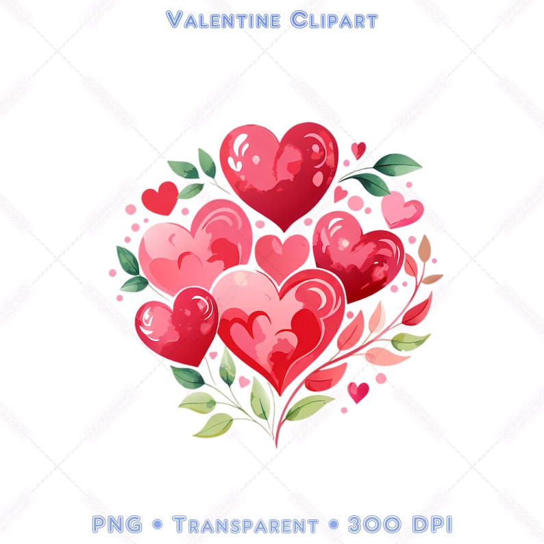 Watercolor Pink Heart Clipart Red Heart Floral Sublimation Design ...