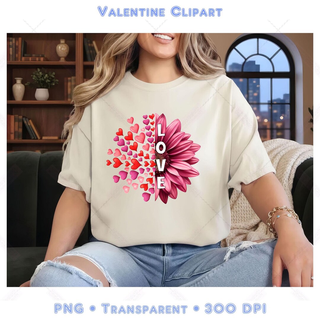 Floral Valentine LOVE PNG Pink Flower Heart Clipart Romantic ...