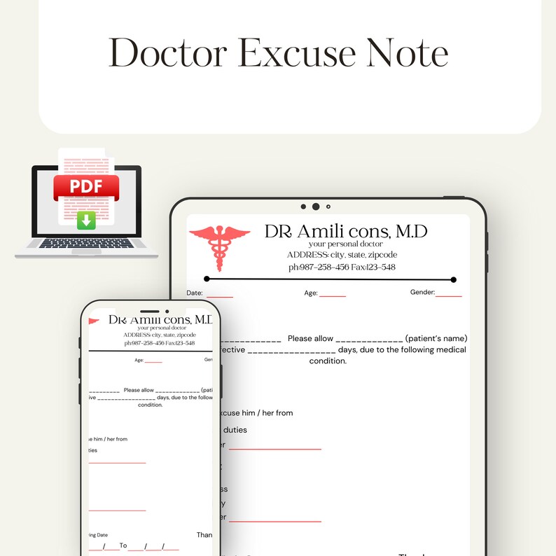 School Excuse Note, Doctor Excuse Letter, Fillable Doctors Note for ...
