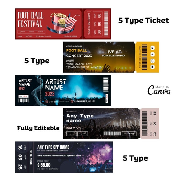 Concert Ticket Template, foot Ball ticket , Custom Event Ticket Stub, Customize Ticket Surprise Gift Printable Ticket Merch, cold play