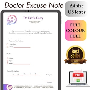 Fillable Doctors Note for Work, School Excuse Note, Doctor Excuse ...