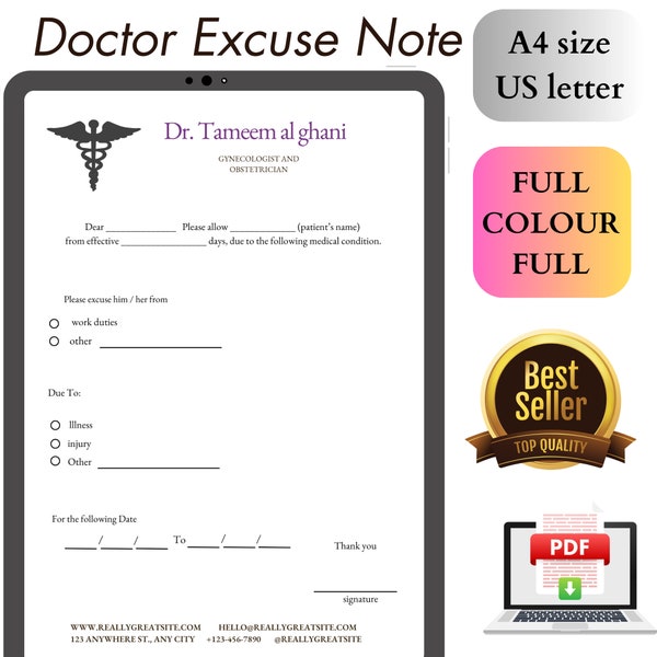 Fillable Doctors Note for Work, Doctor Excuse Note, Drs Note, Doctor Excuse Letter, School Excuse Note, cna report sheet, nurse report sheet
