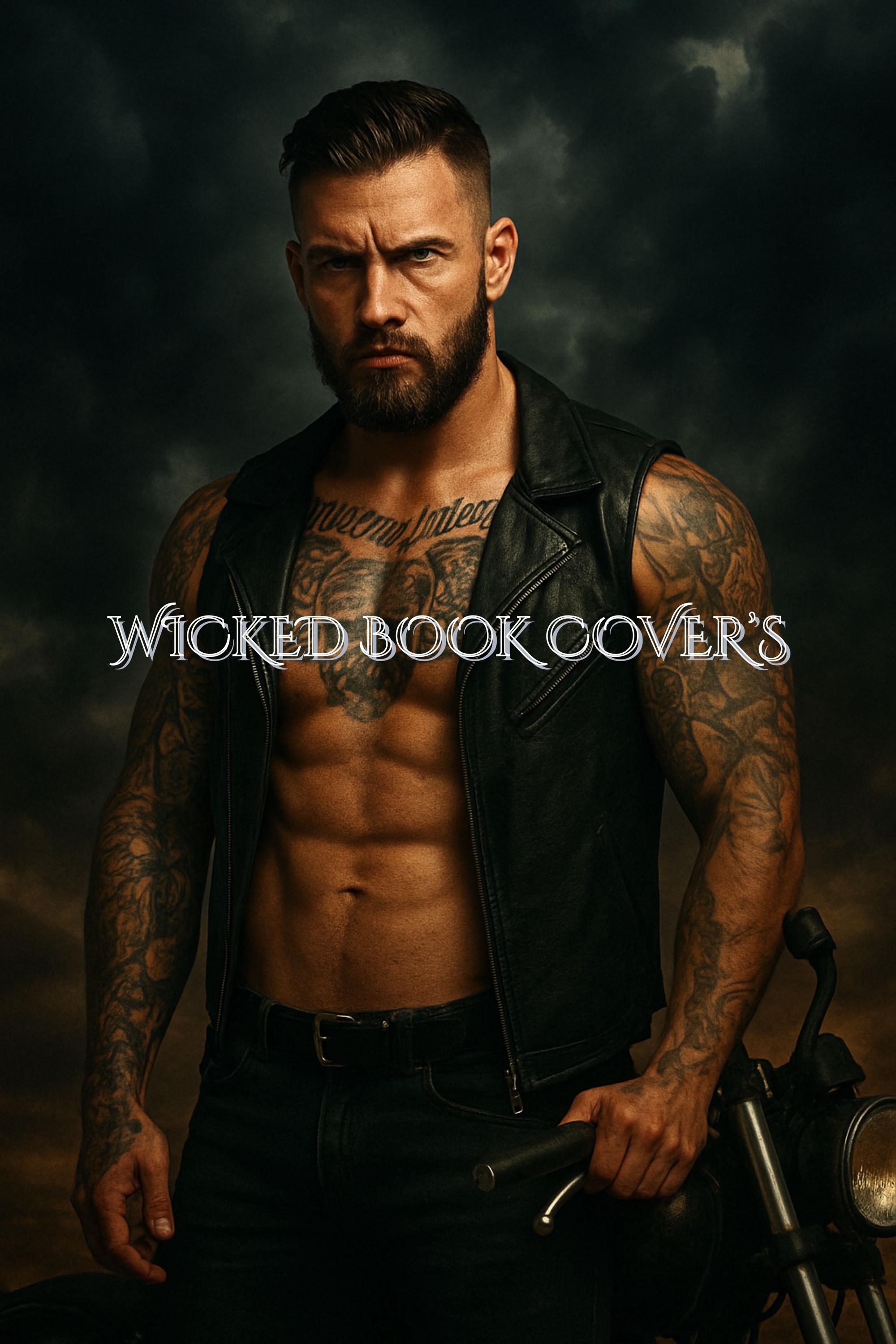 MC Romance Book Cover Design | Tattooed Biker with Stormy Sky | Gritty and Intense Romance Novel Art