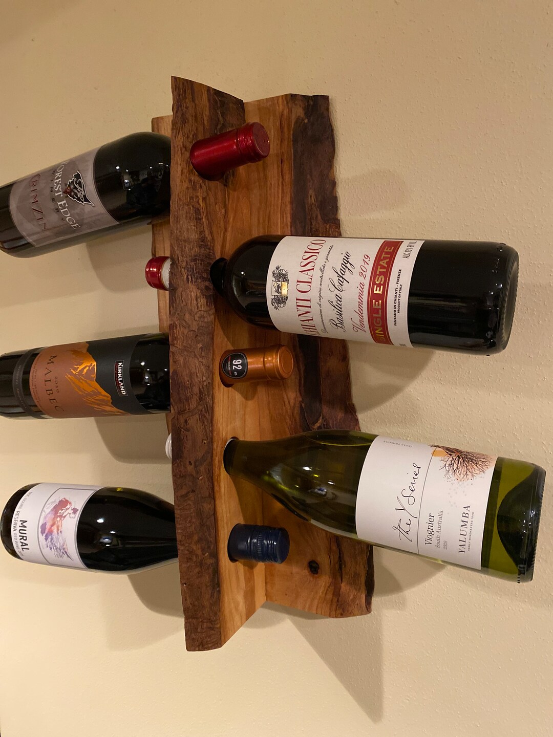 Live Edge Hanging Five Bottle Wine Rack Etsy