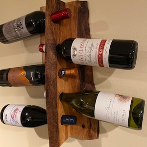 Live Edge Hanging Five Bottle Wine Rack