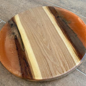 Wood & Epoxy Lazy Susan with Copper Epoxy River | Rotating Charcuterie Board | Table Centerpiece for Home