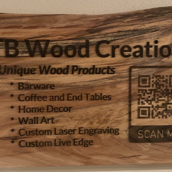 Custom Business Sign Panel | Live Edge Sign Panel | Custom Sign with QR Code