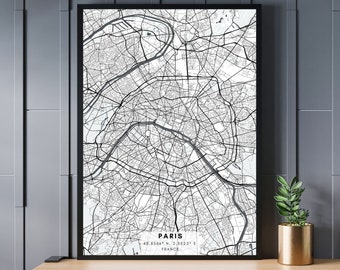 PARIS City Map, France, FR, Town Map, Minimalist Map Poster, Gift for him, Gift, Minimalist Map Art, Gift for her, Digital Download